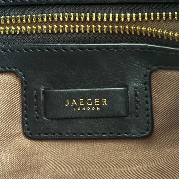 Jaeger London Black Leather Shoulder Bag Designer Zip Detail Purse - Picture 3 of 5